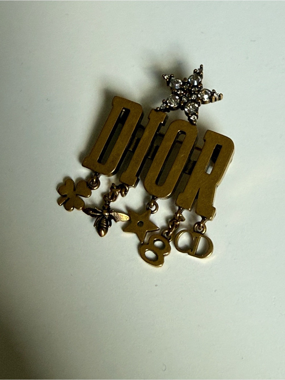 Dior Brass-Tone Logo Brooch Charm with Crystal Star - Picture 3 of 4